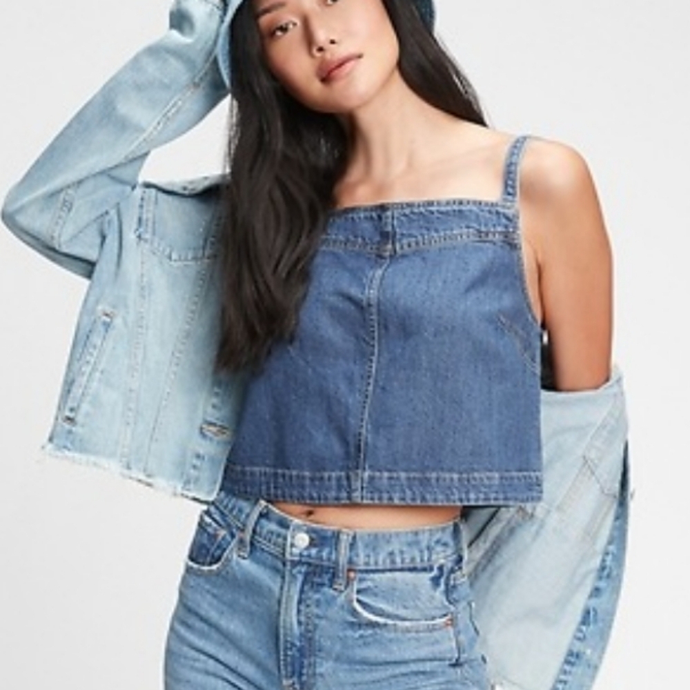 Gap Denim Crop Tank Top Sleeveless Top Size Medium - Picture 6 of 16